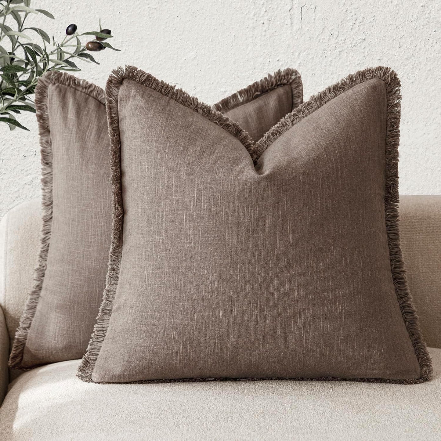 Foindtower Decorative Linen Fringe Throw Pillow Covers for Home