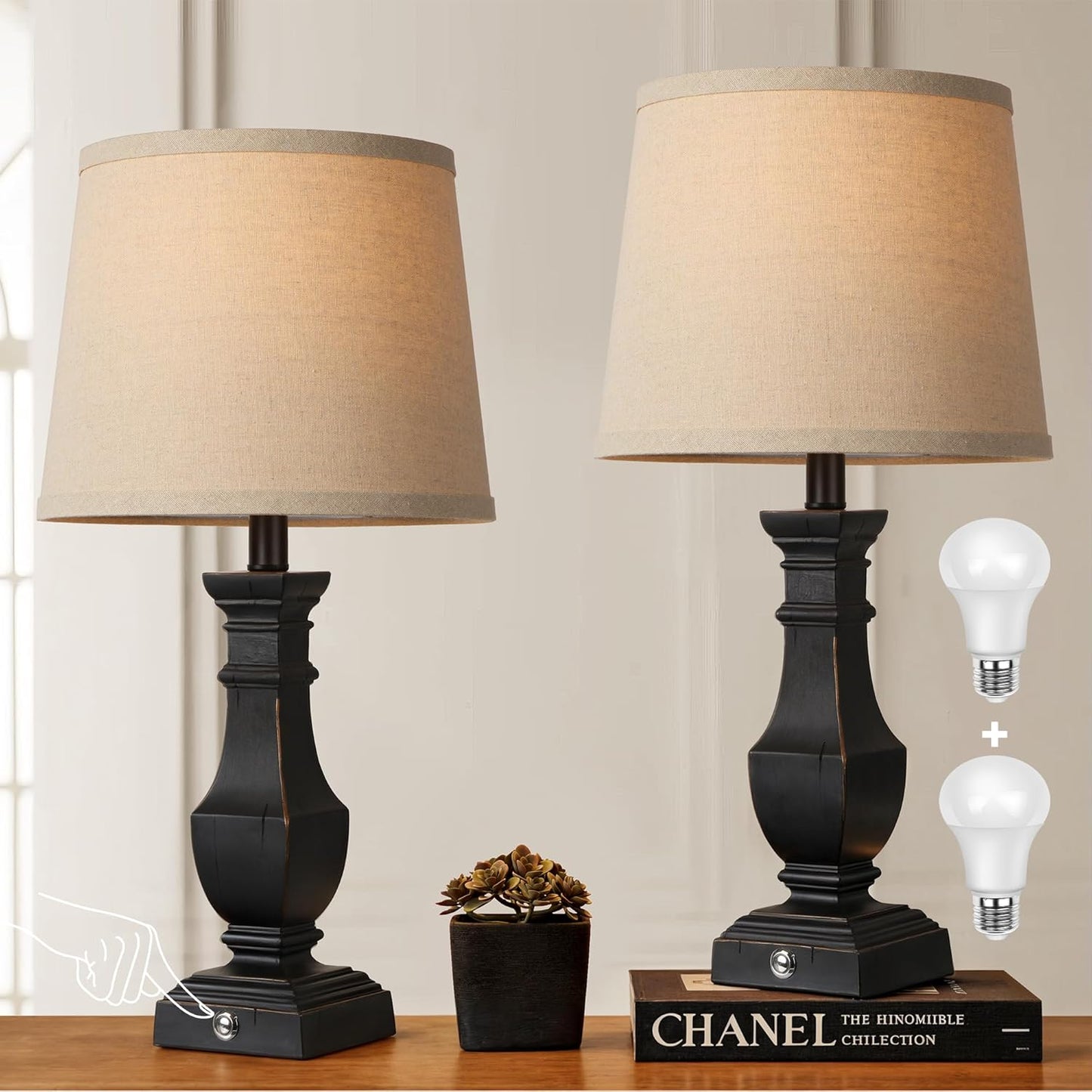 ROTTOGOON Dimmable Table Lamps Set of 2 for Rustic Charm