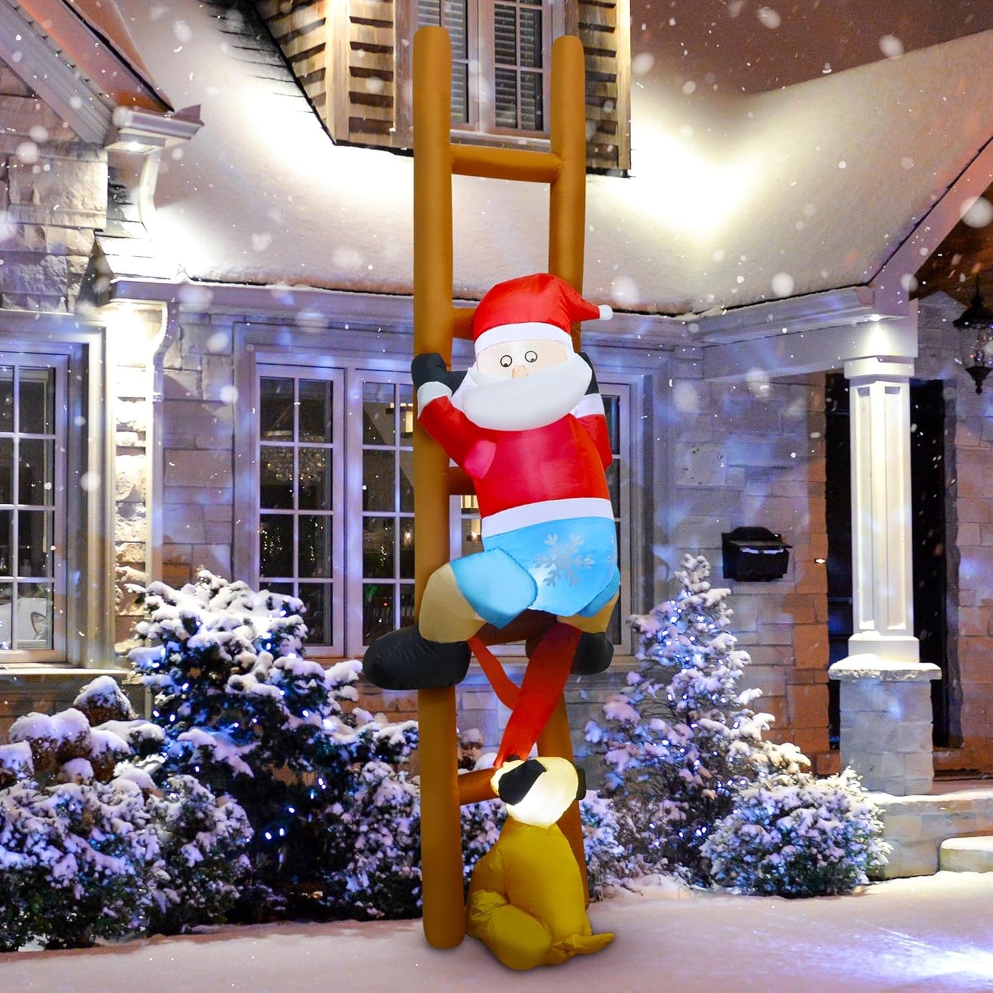 8 FT Christmas Inflatable Santa Claus with Puppy for Yard Decor