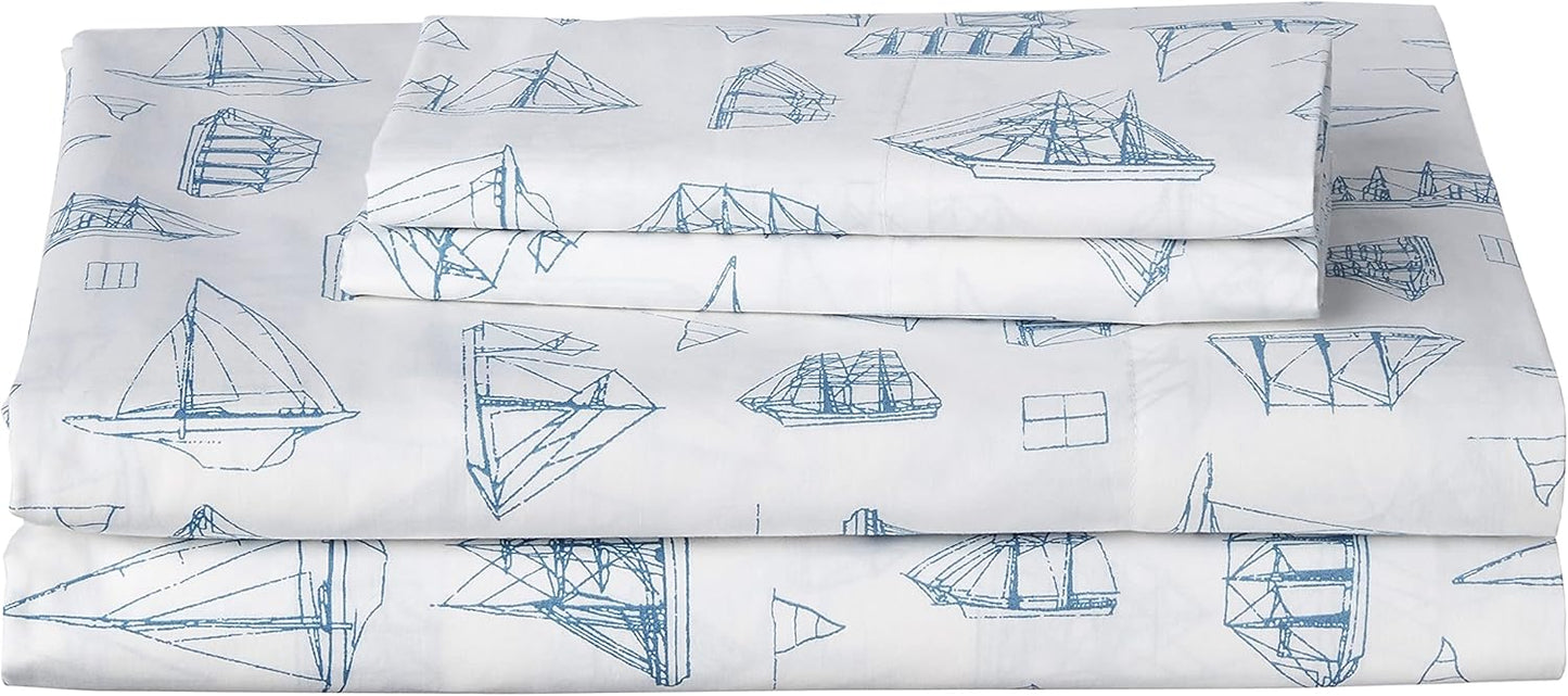 Nautica Queen Sheets Set - Crisp Cotton Percale Bedding