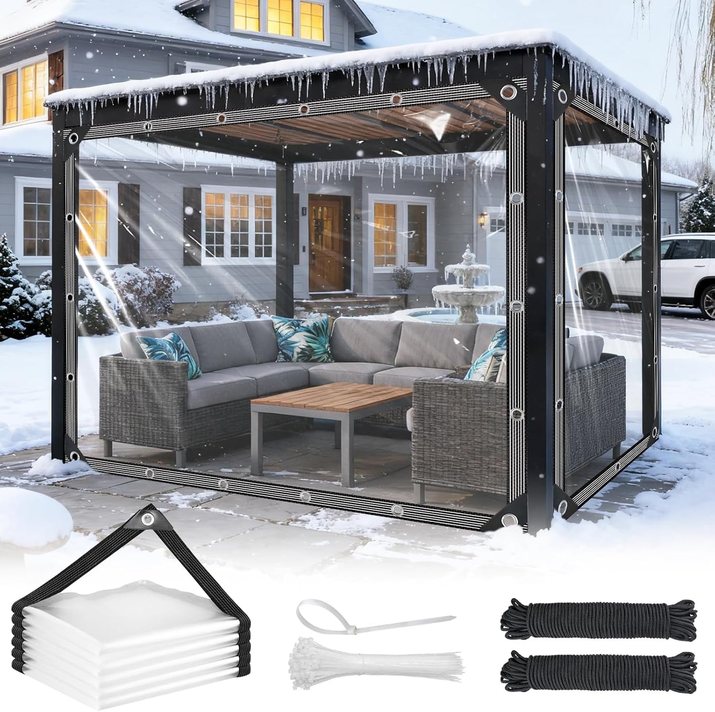 Clear Tarp with Grommets 6x10ft Heavy Duty Waterproof Solution