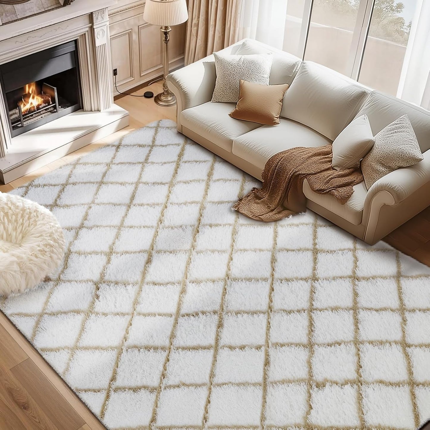Fluffy Rug for Bedroom, 8X10Feet Anti-Skid High Pile Design