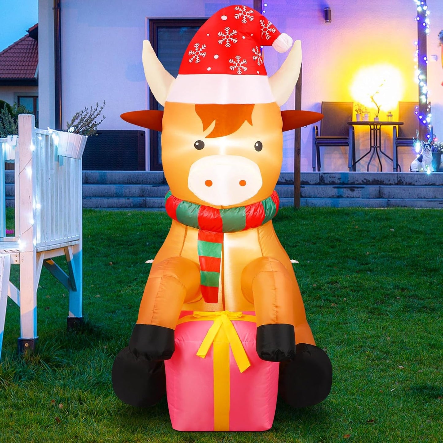 5ft Christmas Inflatables Highland Cow Yard Decor with LED Light