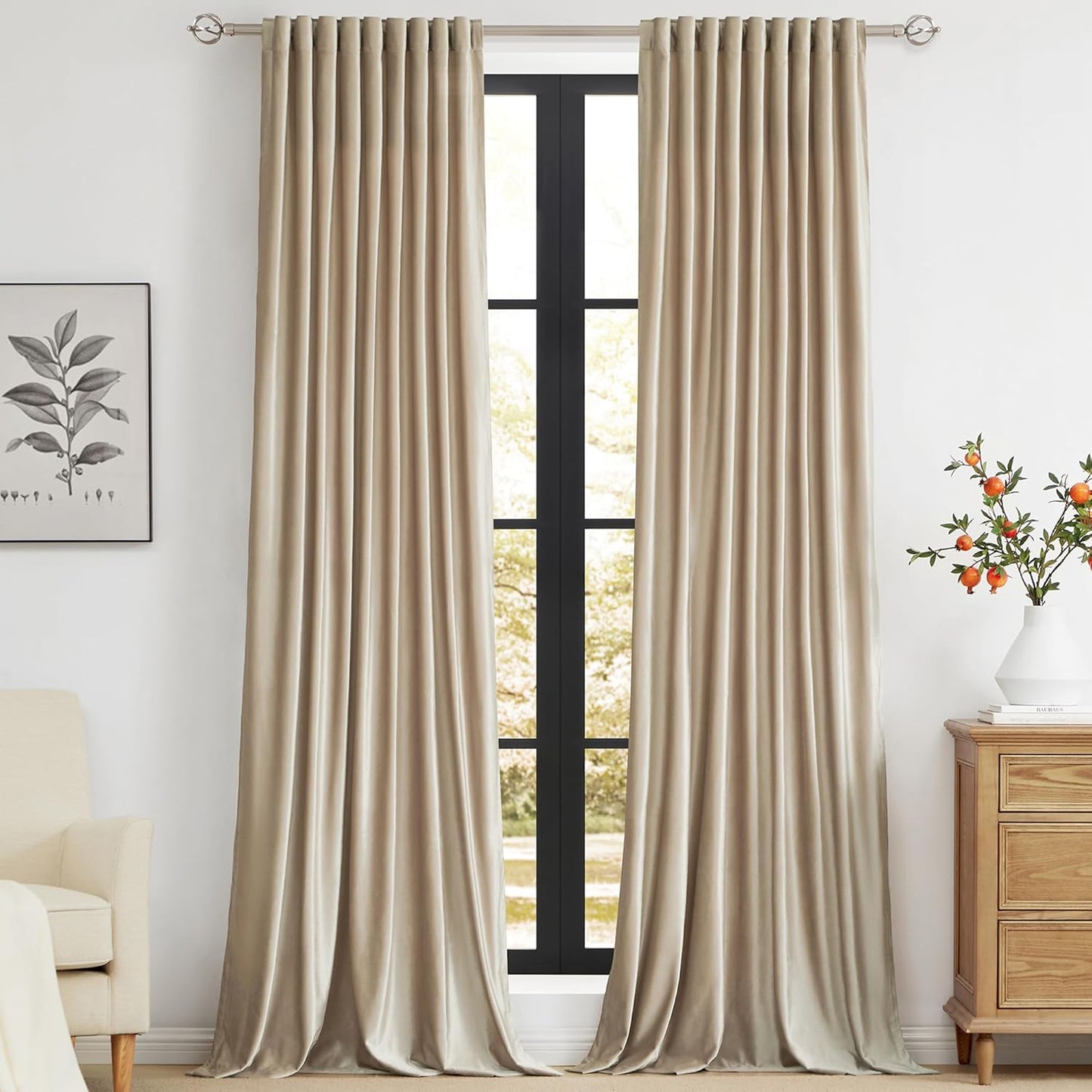 Champagne Velvet Curtains 102 inch Long for Living Room Decor