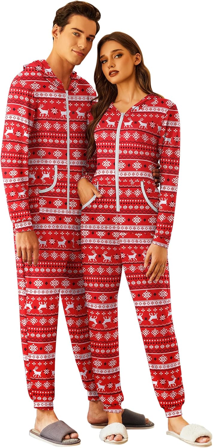 Ekouaer Christmas Matching Onesie for Couples with Pockets