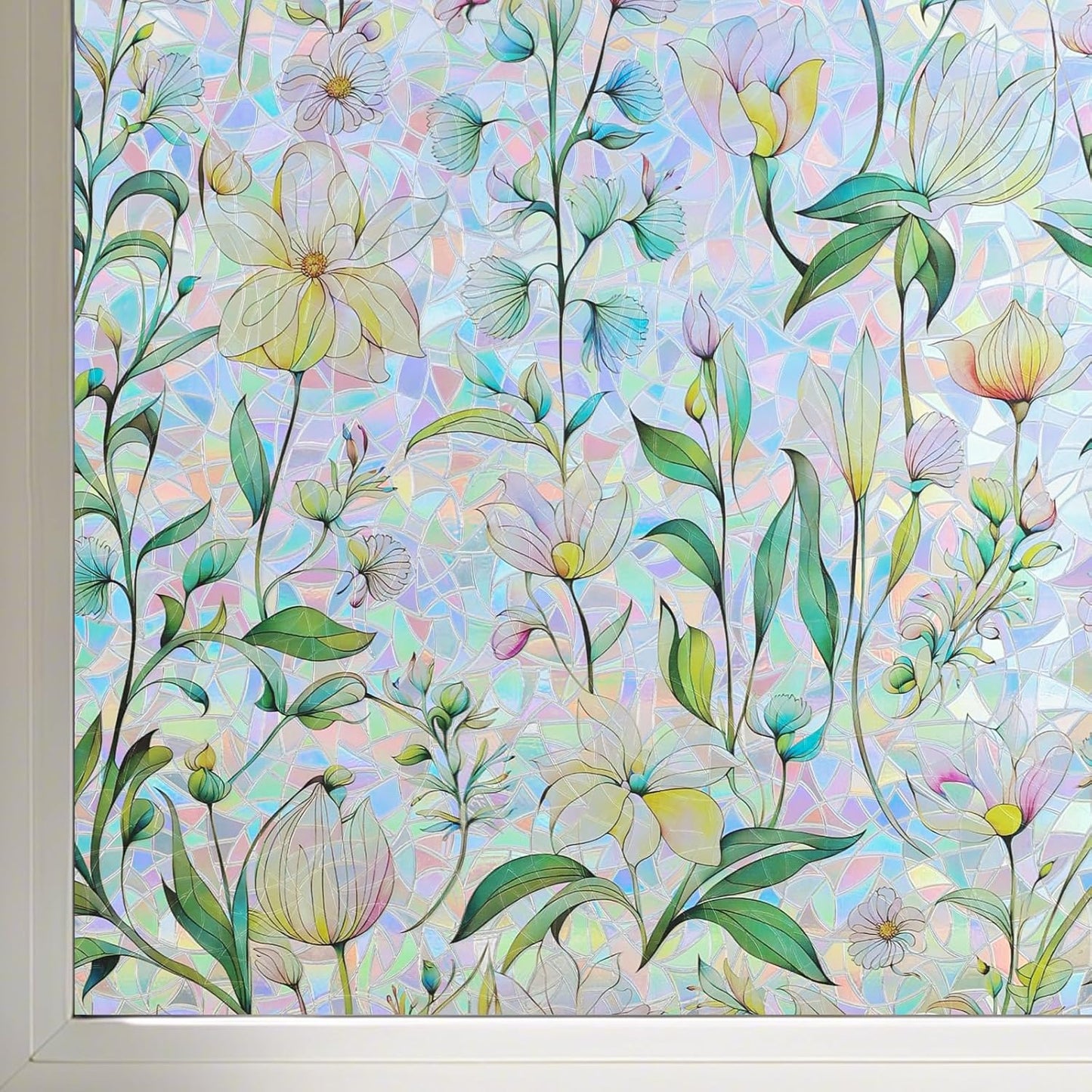 FINNEZ Window Privacy Film for Home with Rainbow Flower Design