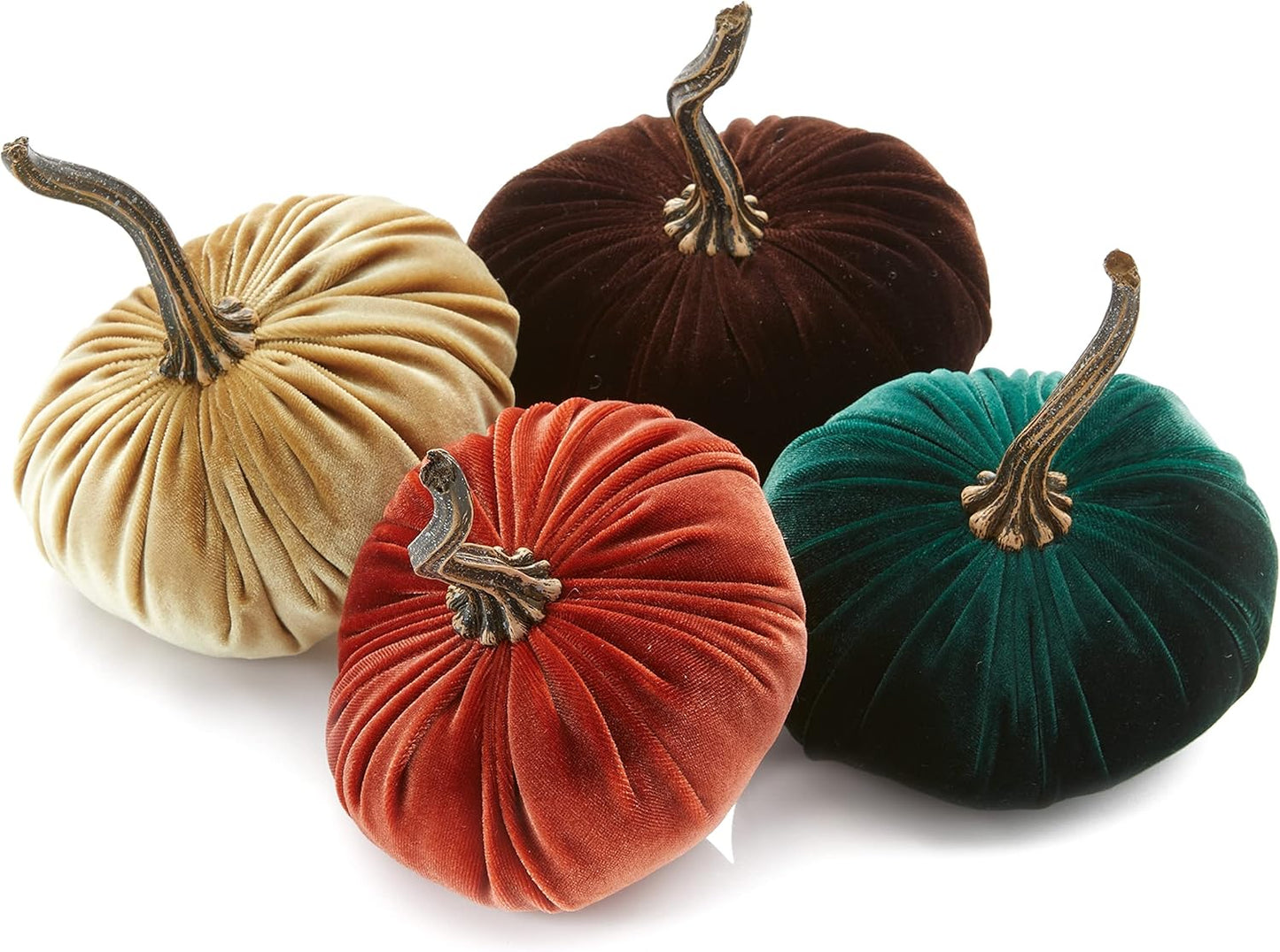 Set of 4 Small Velvet Pumpkins for Fall Decor and Centerpieces