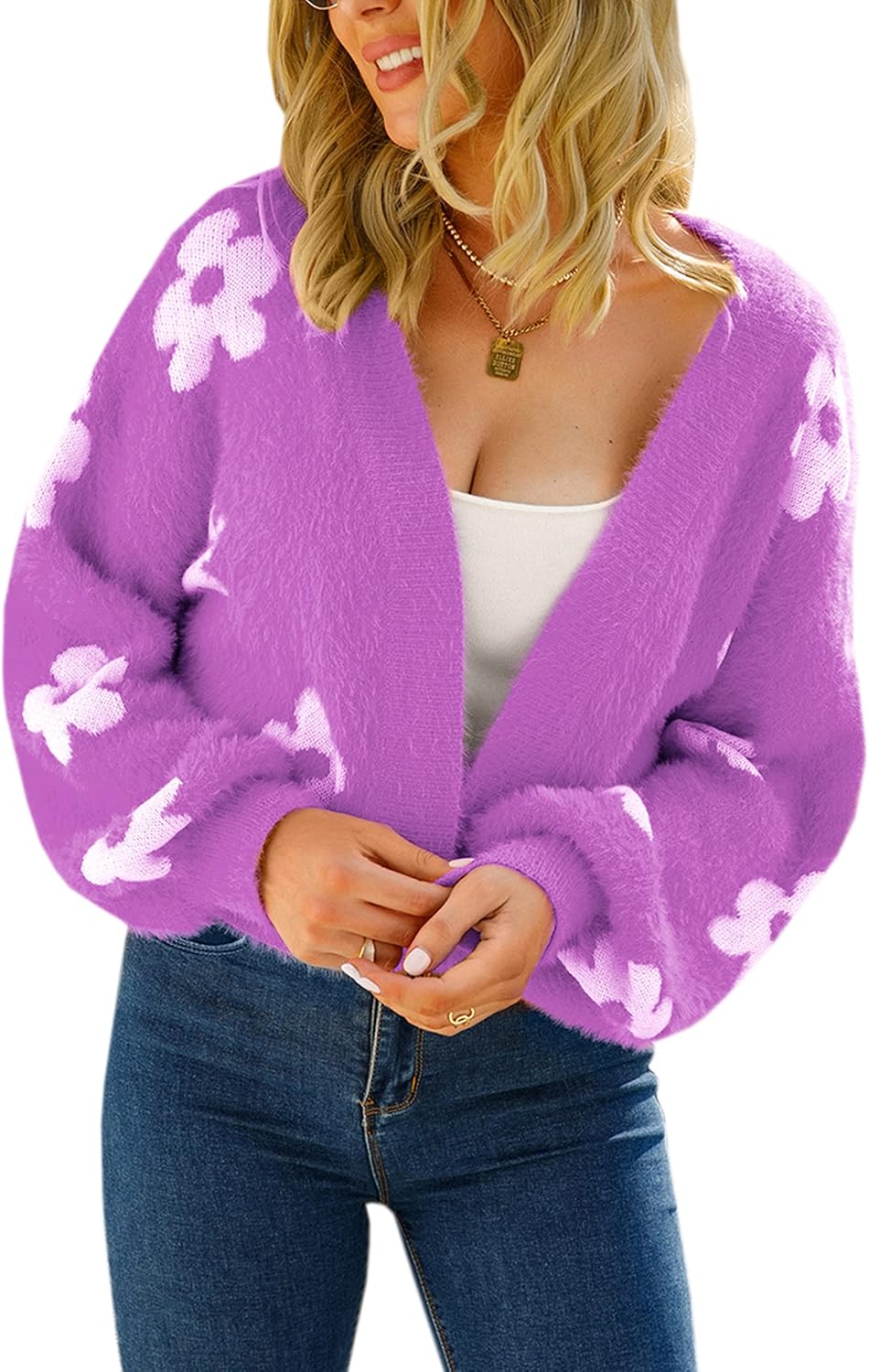 ECOWISH Women Floral Cropped Cardigan for Stylish Y2K Looks