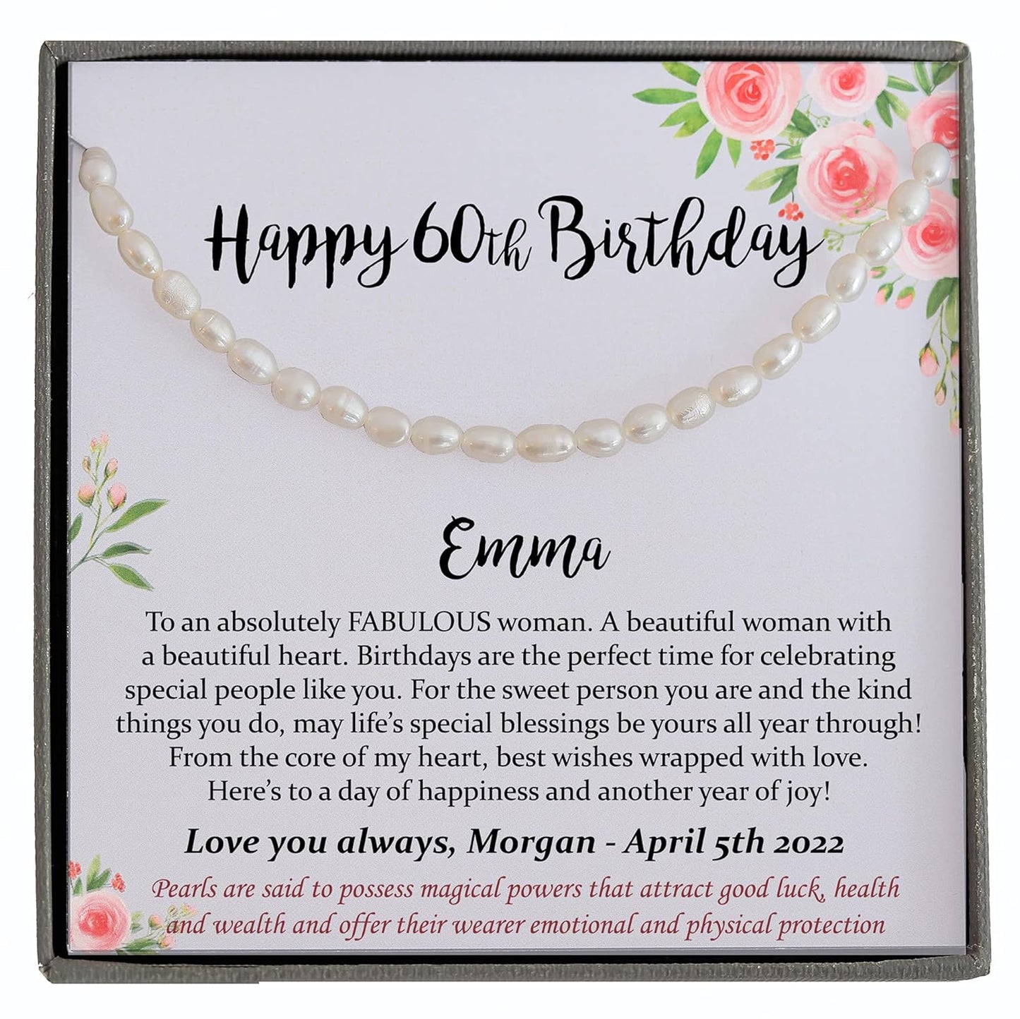 Personalized 60th Birthday Gifts for Women, Pearl Necklace