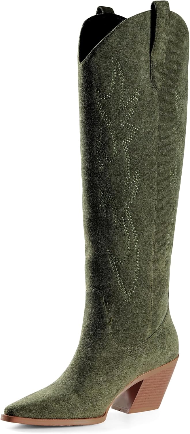 iiimmu Cowgirl Boots Women Knee High Stylish Pointed Toe Boots
