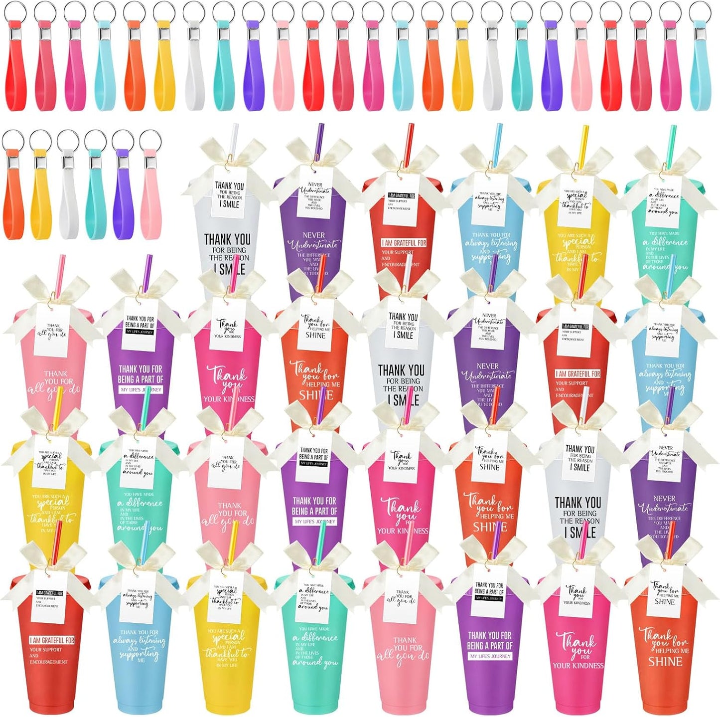 30 Sets Employee Appreciation Gifts with Tumblers and Keychains