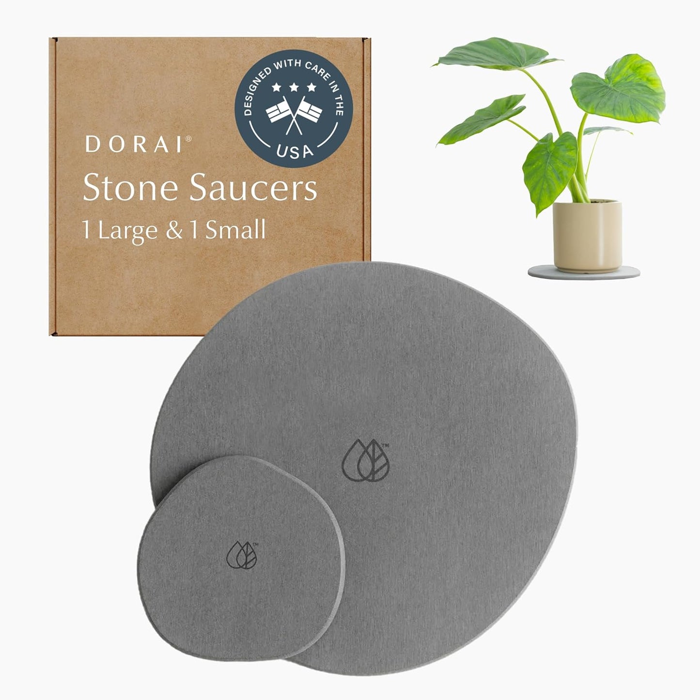 Diorai Stone Plant Pot Saucer Set for Indoor Plants Drainage