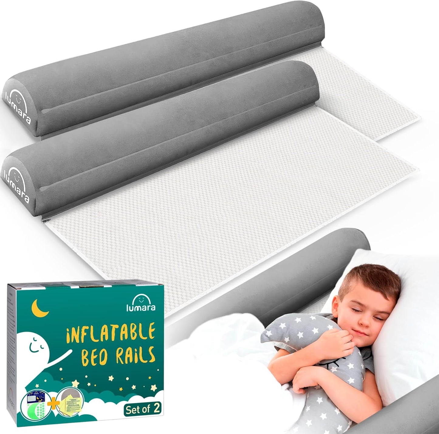 LUMARA Inflatable Bed Rail for Toddlers - Portable Travel Bumpers