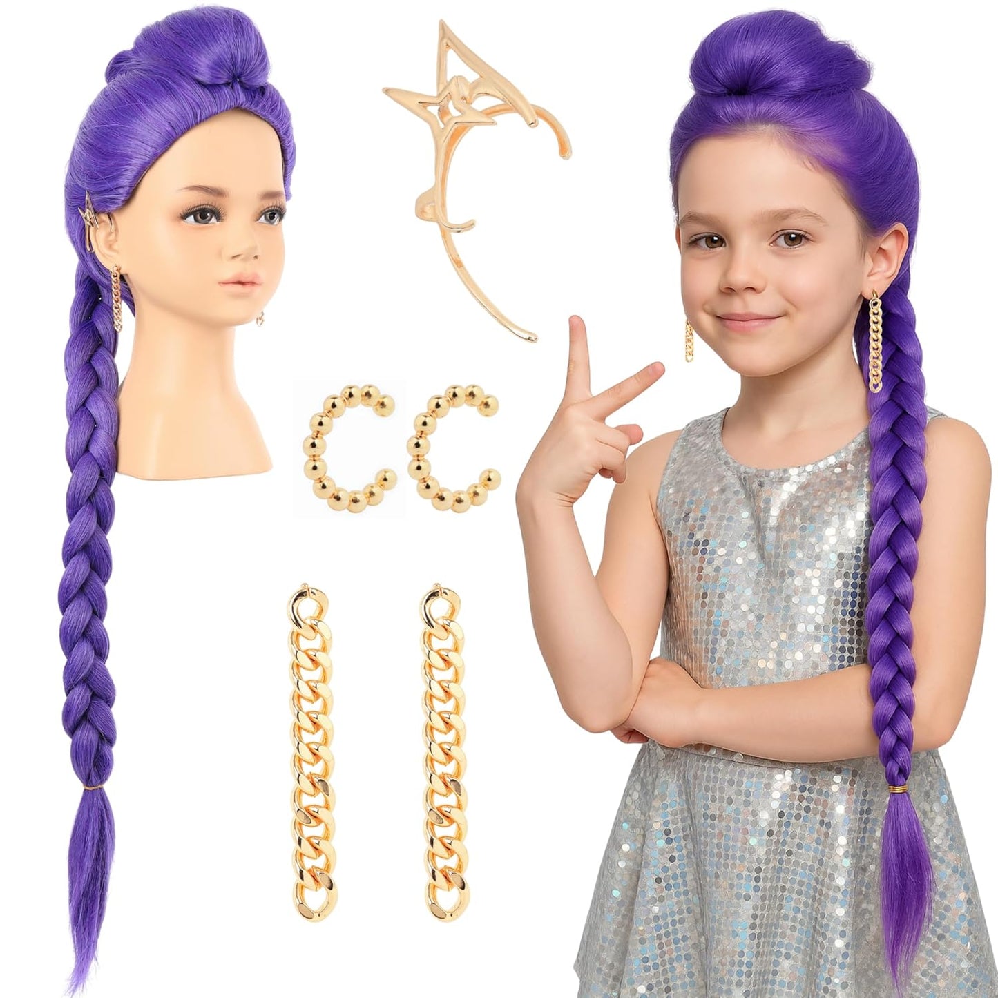 33 Inches Long Purple Braid Anime Costume Wig for Cosplay Fun