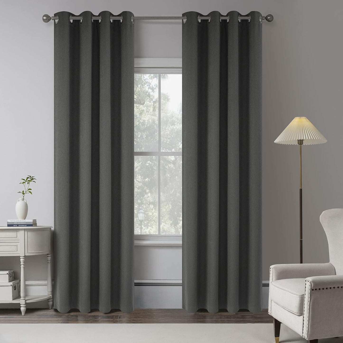 Charcoal Grey 100% Blackout Linen Curtains for Villa Bedroom