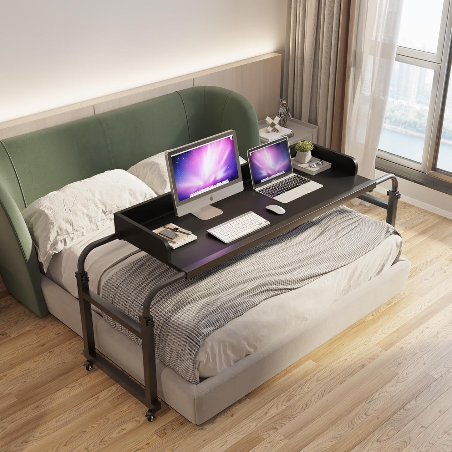 TigerDad King Queen Bed Table with Wheels for Comfort