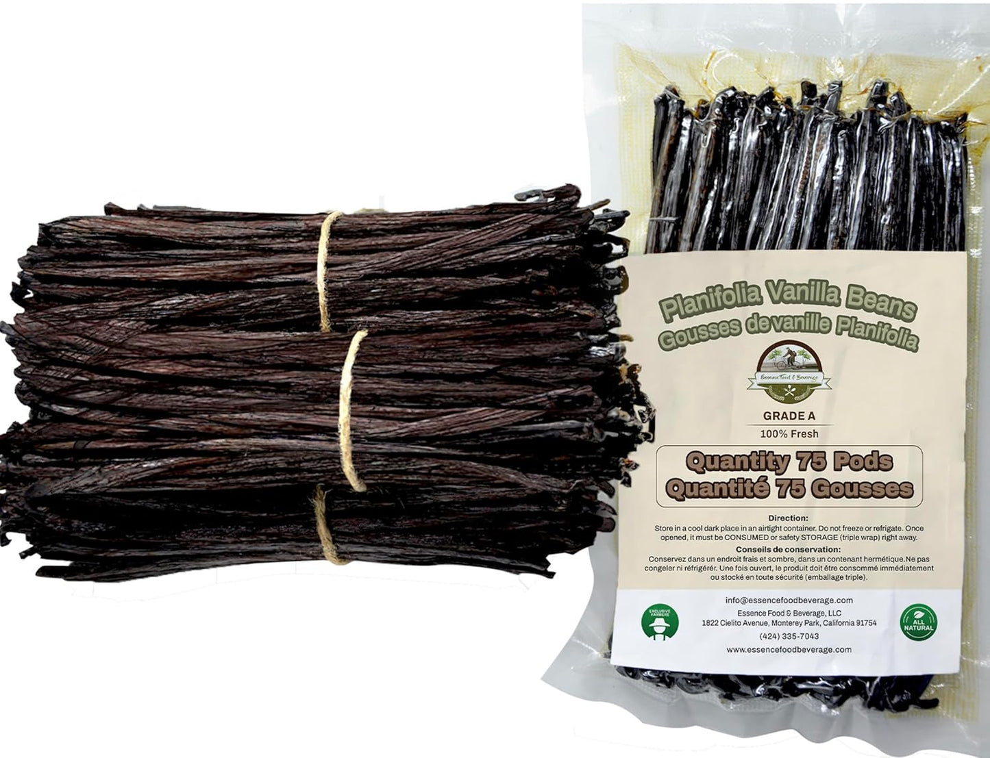 75 Vanilla Beans Bulk for Making Vanilla Extract Grade A Pods