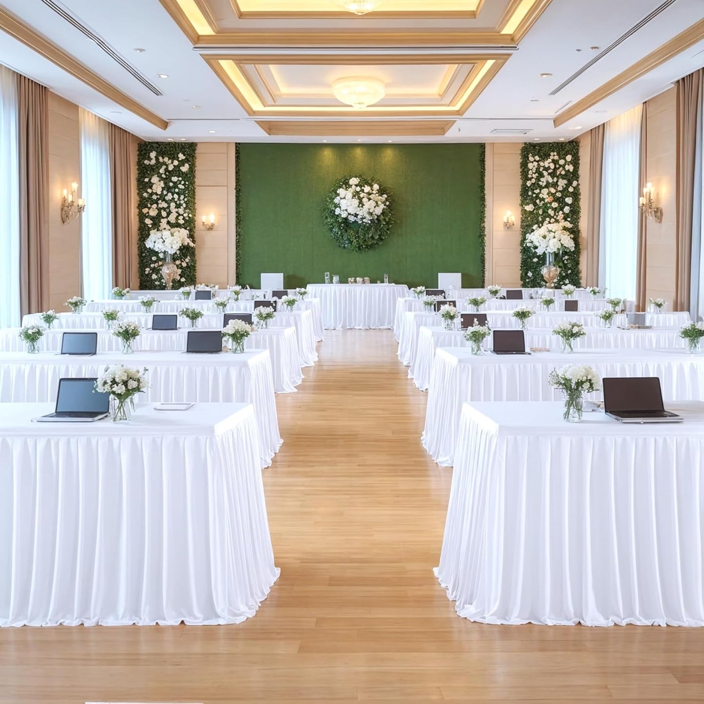 PARTISKY White Polyester Table Skirt for Elegant Events