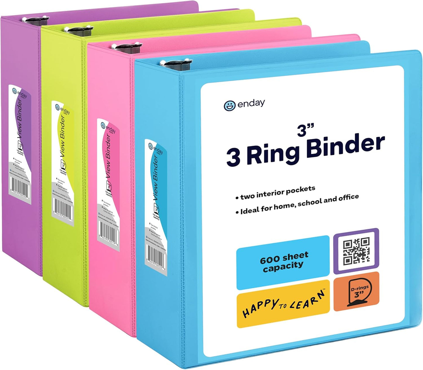 3 Inch Binder 4 Pack with Clear View Cover for School Supplies