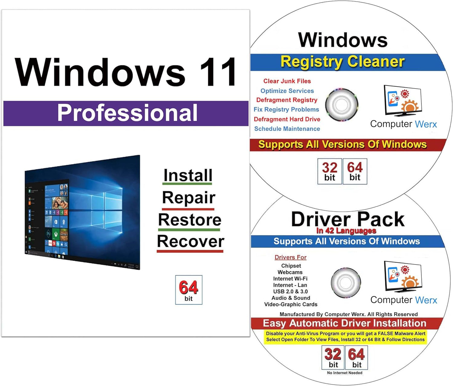 Computer Werx Compatible Replacement Windows 11 Pro DVD 3 PK