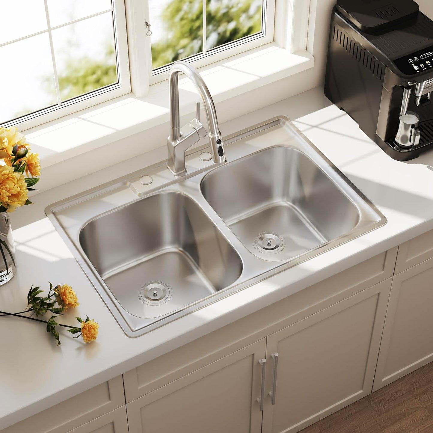 33x22 Drop In Double Bowl Kitchen Sink for Modern Kitchens