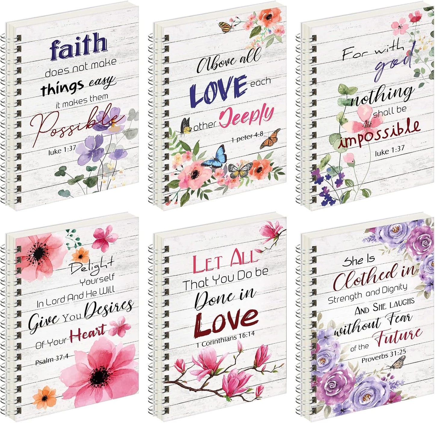 6-Pc Christian Prayer Journal Set - Inspiring Scripture & Beautiful Floral Design