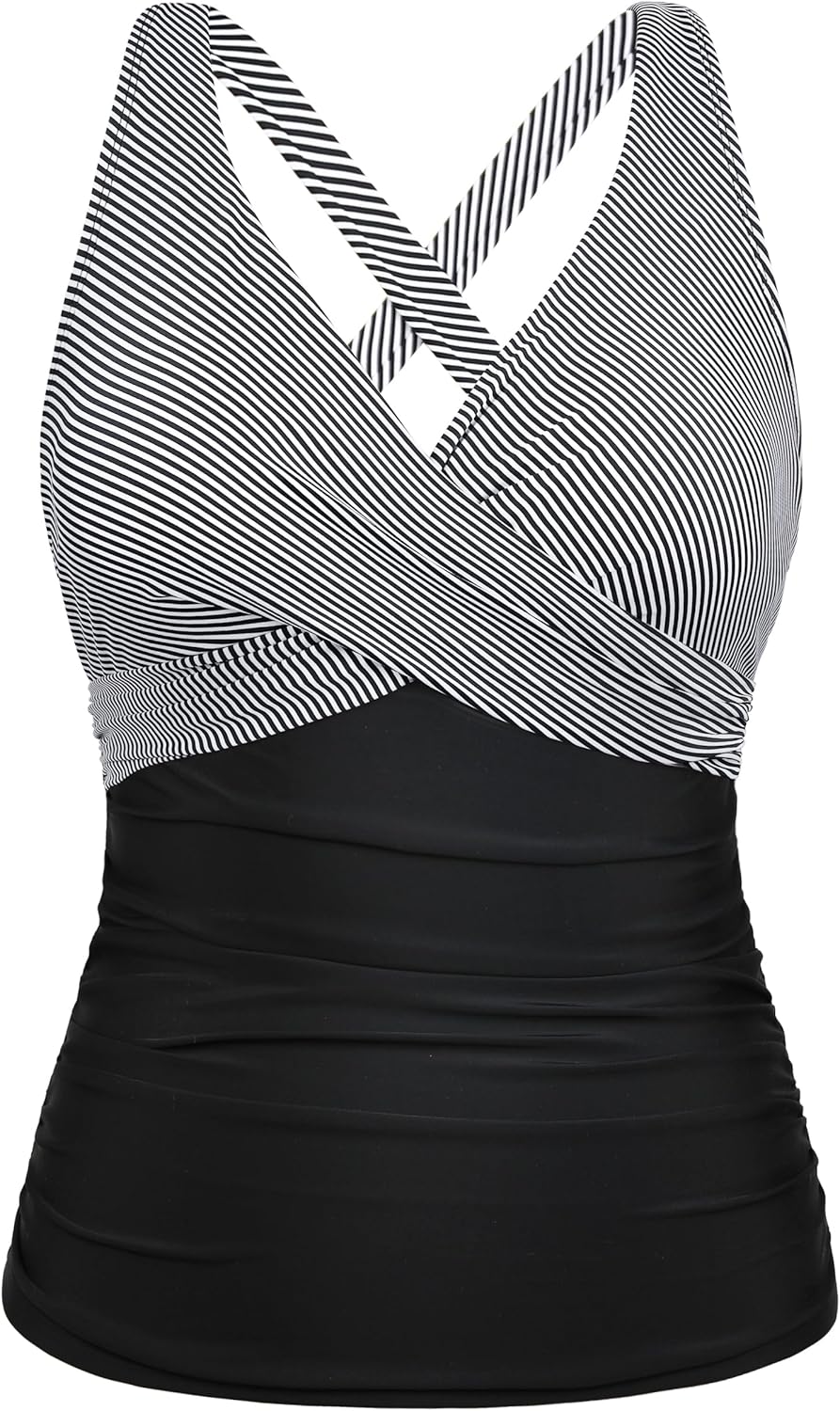 Hilor Women's Underwire Tankini Top with Tummy Control Design