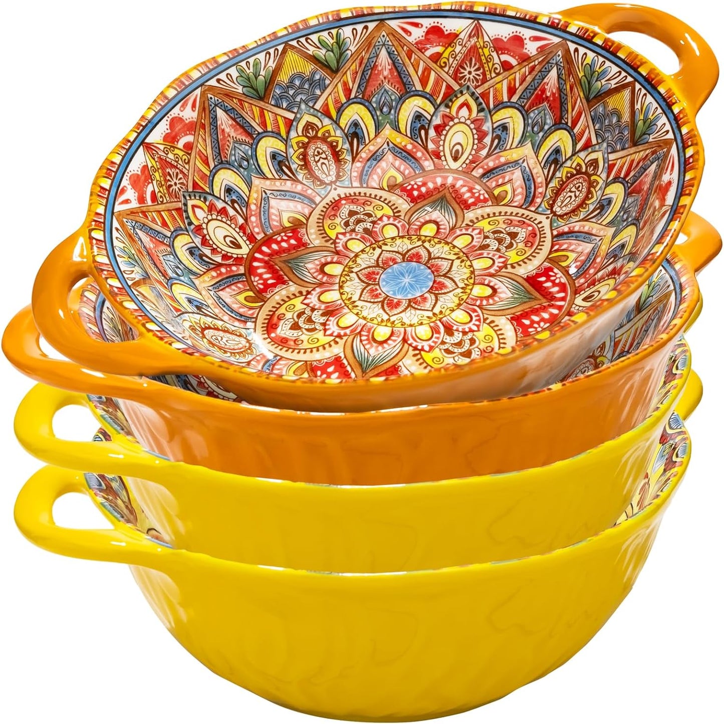 XKXKKE 4 Pack Boho Ceramic Serving Bowls with Handles for Soup