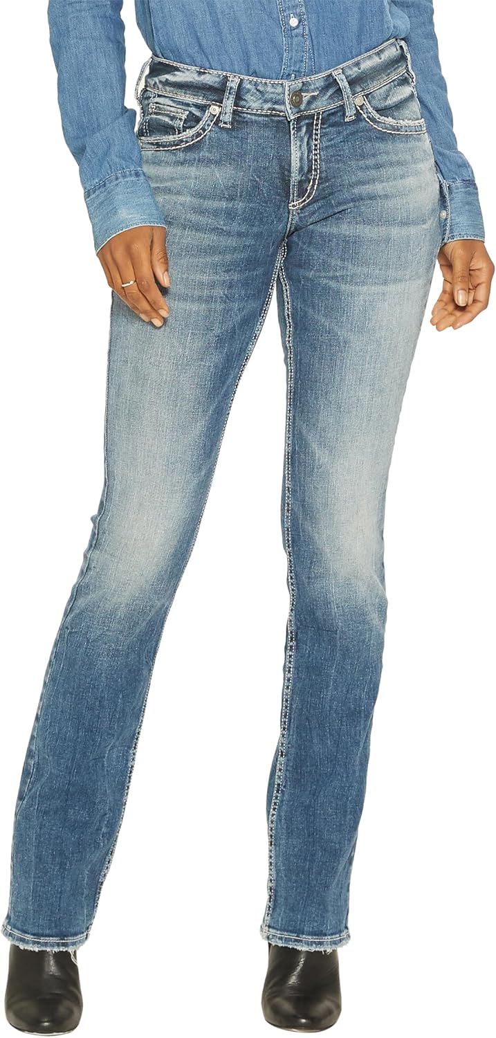 Silver Jeans Women's Suki Mid Rise Curvy Fit Slim Bootcut Jeans