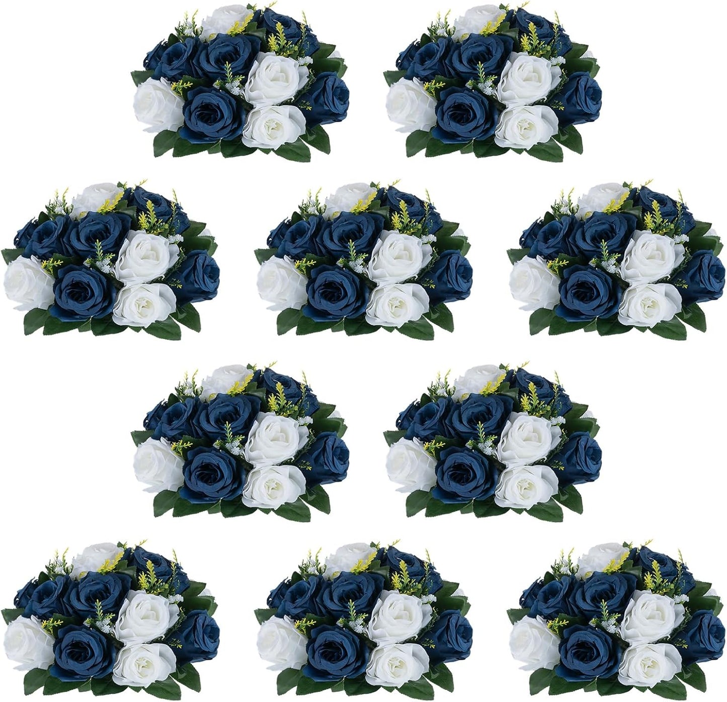 NUPTIO Artificial Flower Centrepieces - Navy Blue & White Roses