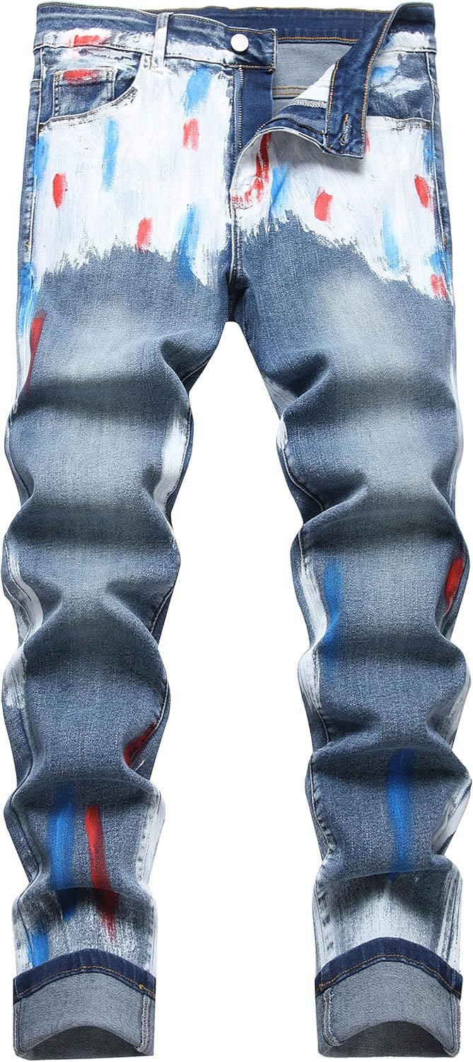 Men's Ripped Jeans Slim Fit Distressed Straight Leg Denim Pants