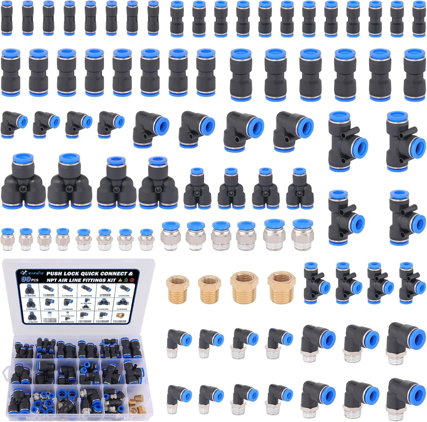 90 Pcs Quick Connect Air Line Fittings Kit for Pneumatic Use