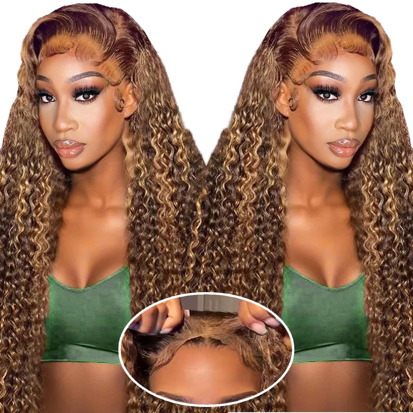 Highlight Ombre Curly Lace Front Wig Human Hair for Women
