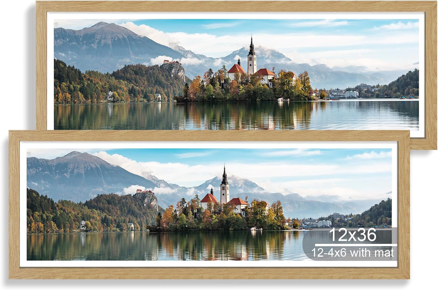 12x36 Picture Frame Set with Real Glass and Natural Oak Wood
