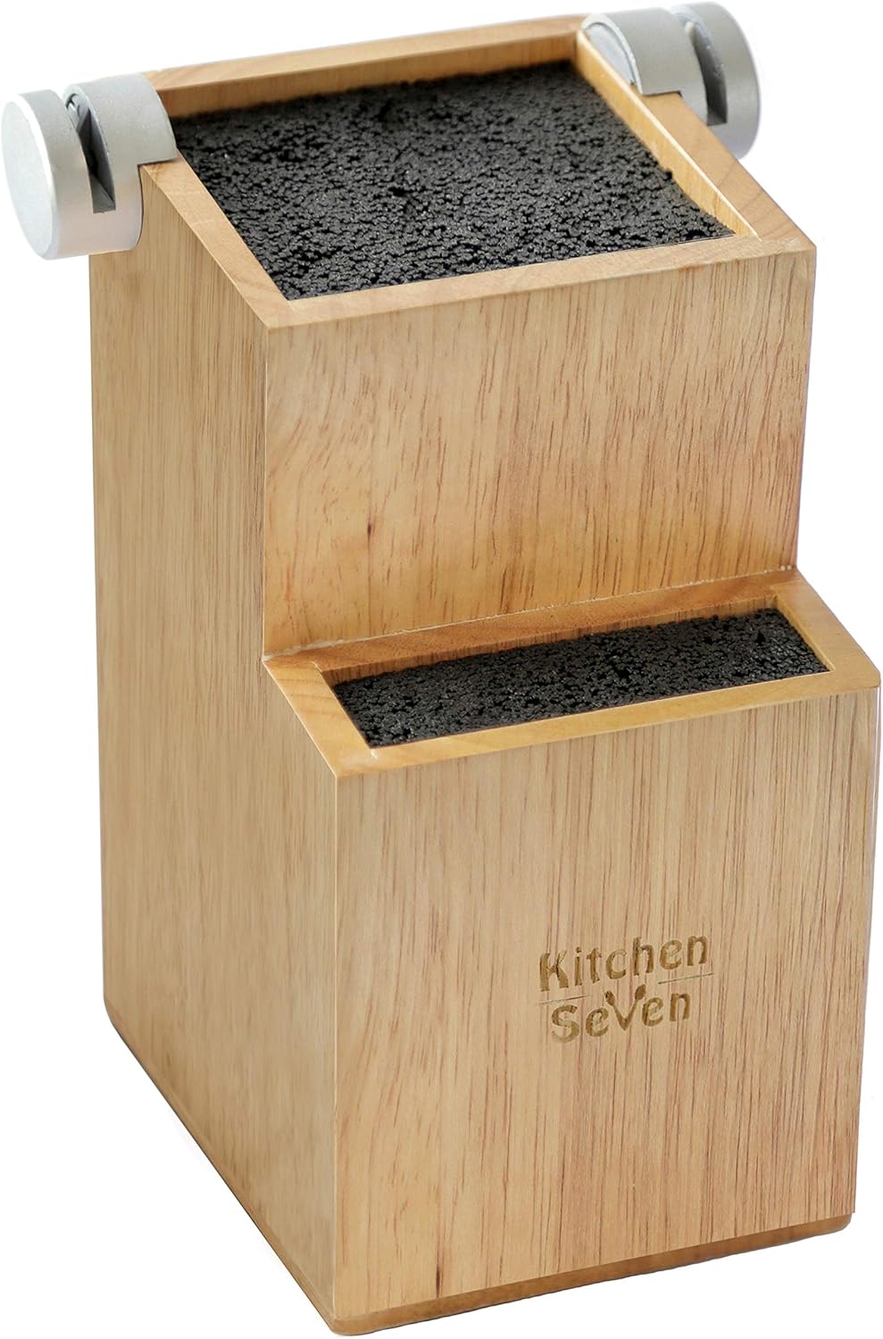 Bamboo Universal Knife Block with Built-In Sharpeners for 16 Knives