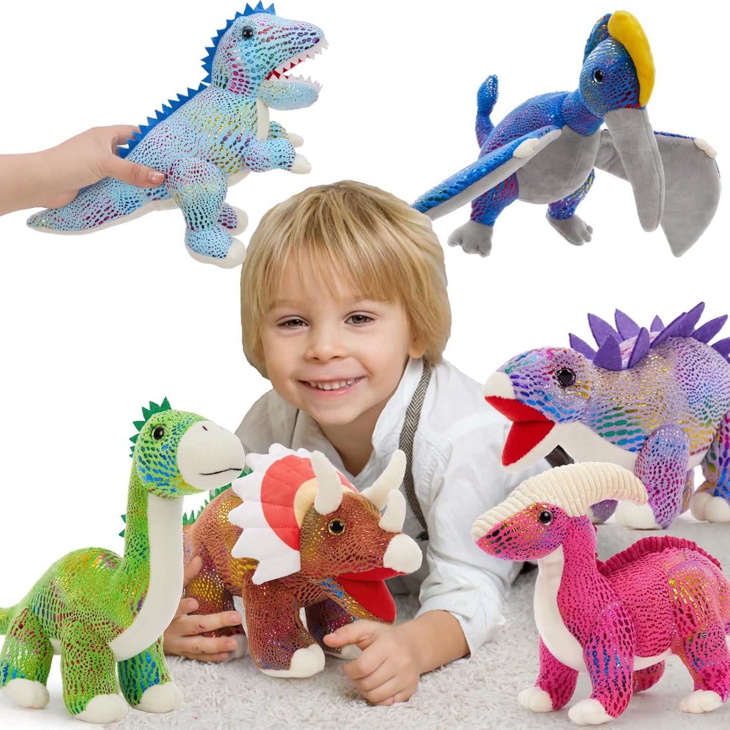 Dinosaur Stuffed Animals 6 Pack for Kids - Plush Dino Toys