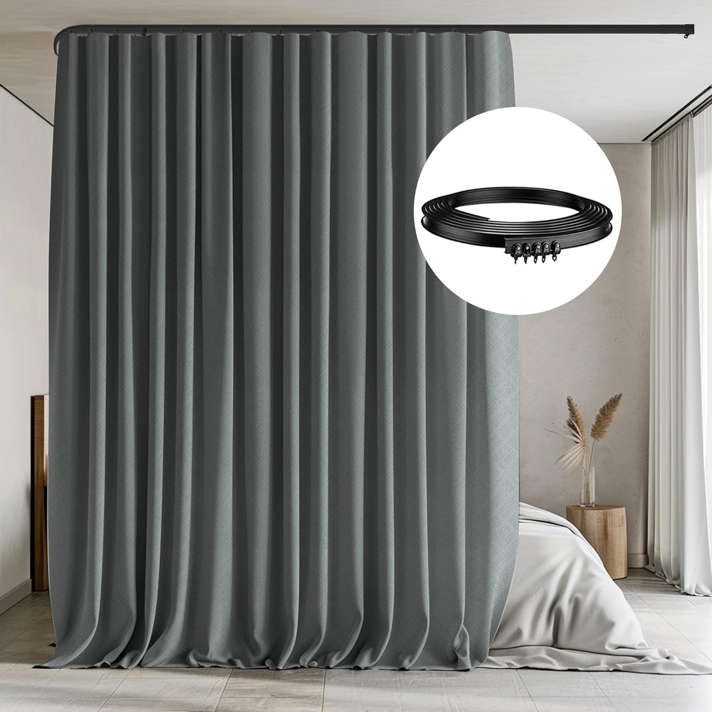 Room Divider Curtains with Flexible Ceiling Tracks for Privacy