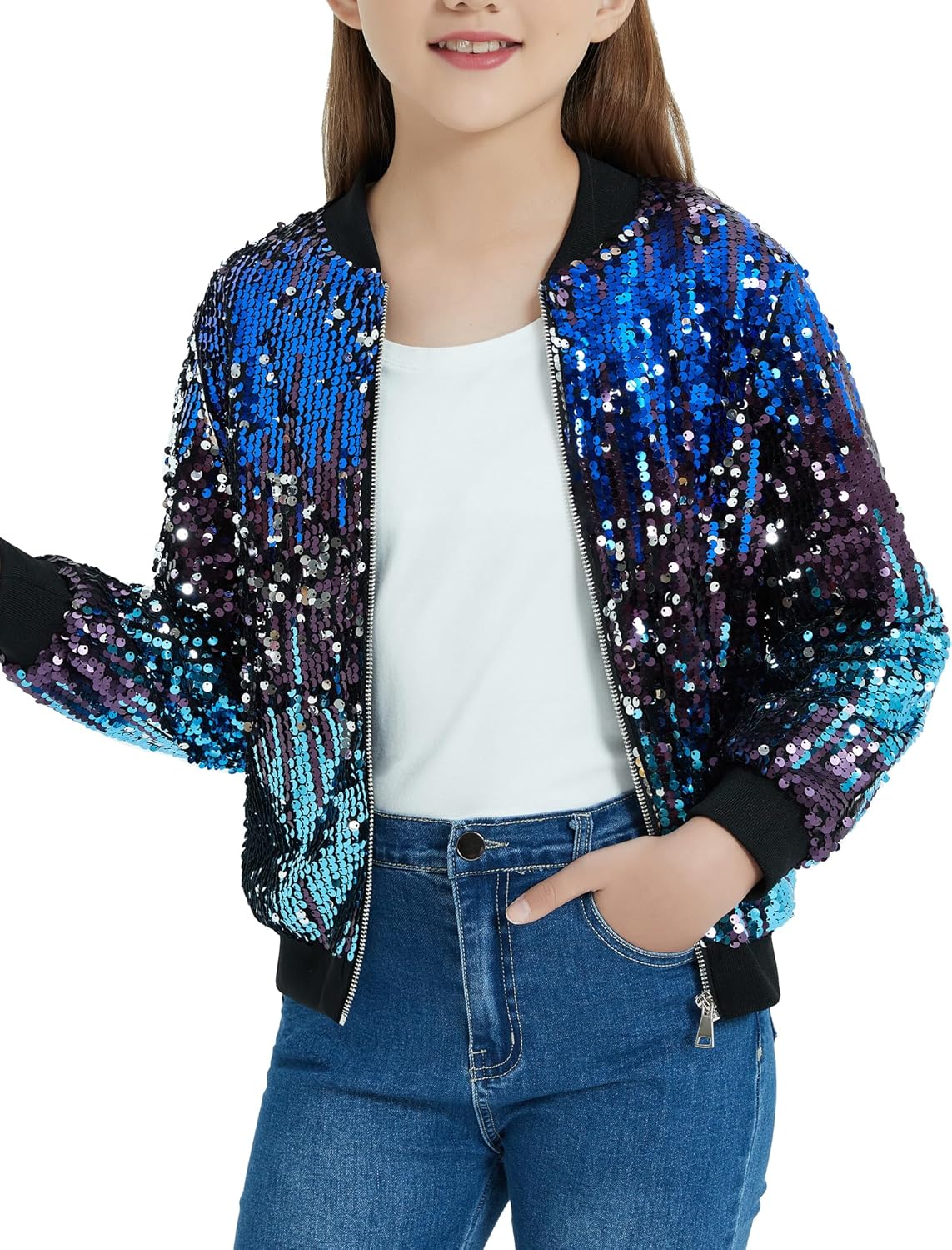 EXARUS Girls Sparkle Sequin Jacket for Stylish Kids 6-12Y