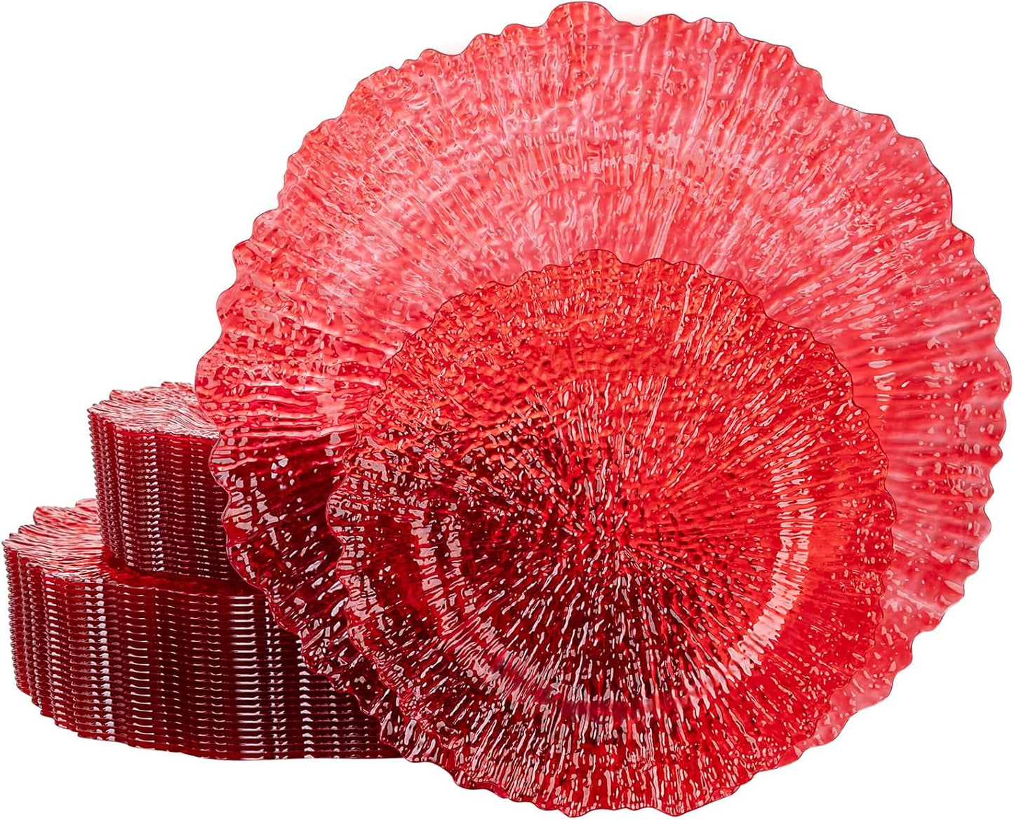 60PCS Clear Red Plastic Plates for Parties and Weddings