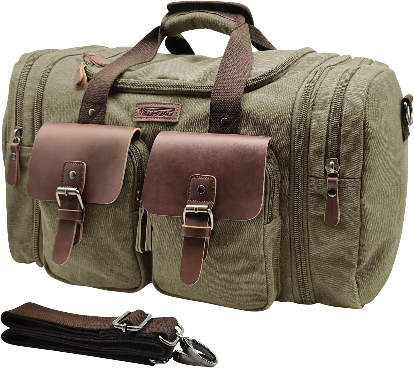Wildroad 50L Travel Duffel Bag - Expandable Canvas Leather Duffle
