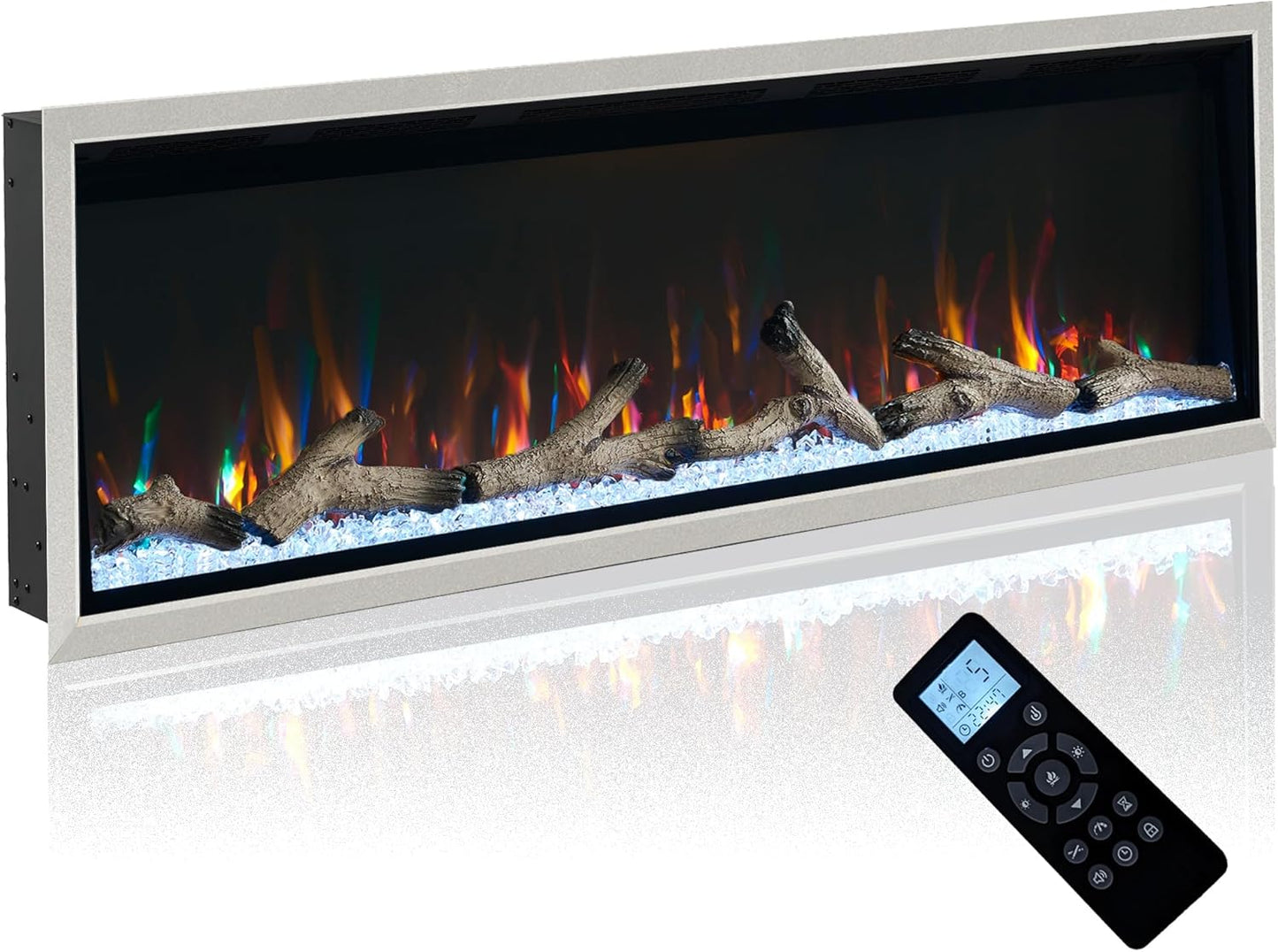 Siliver Electric Fireplace: Hidden Vents, Visual Remote
