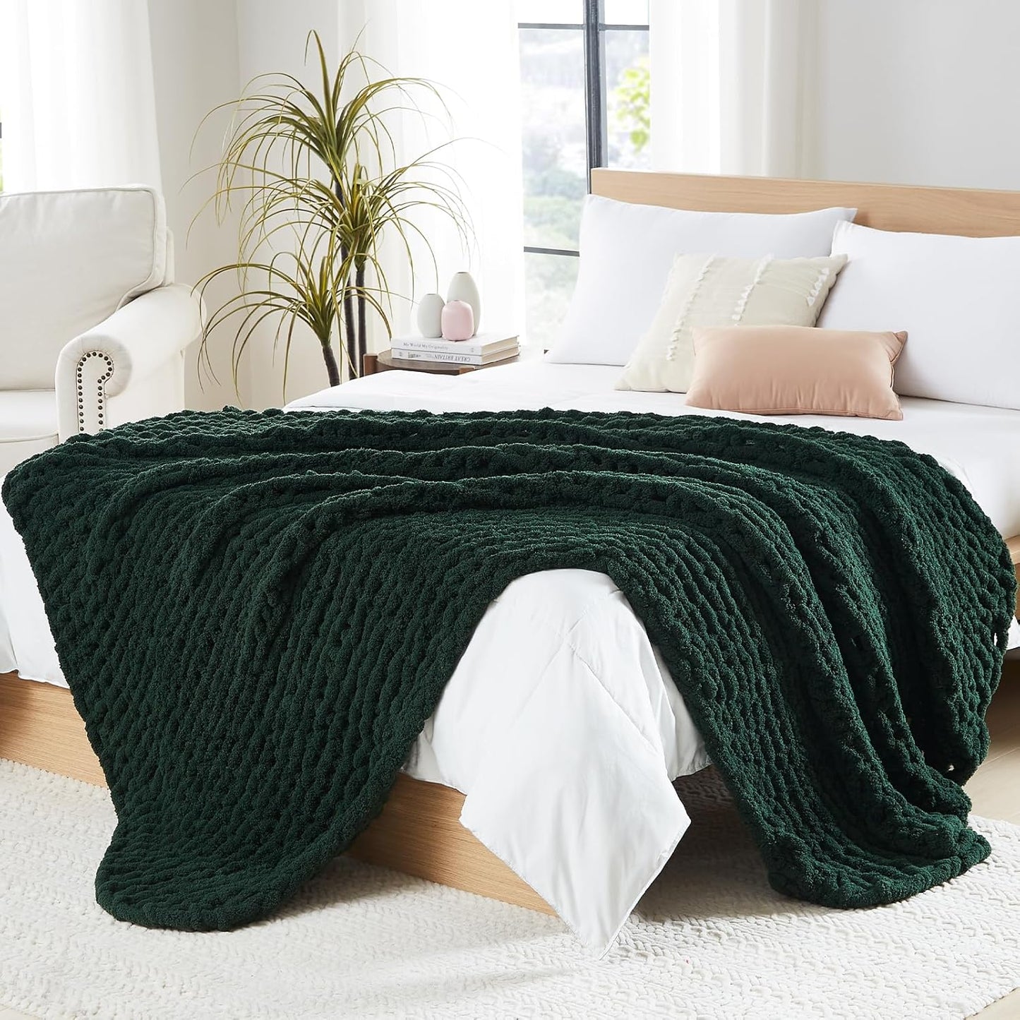 L'AGRATY Chunky Knit Blanket Throw - Soft Chenille 60x80