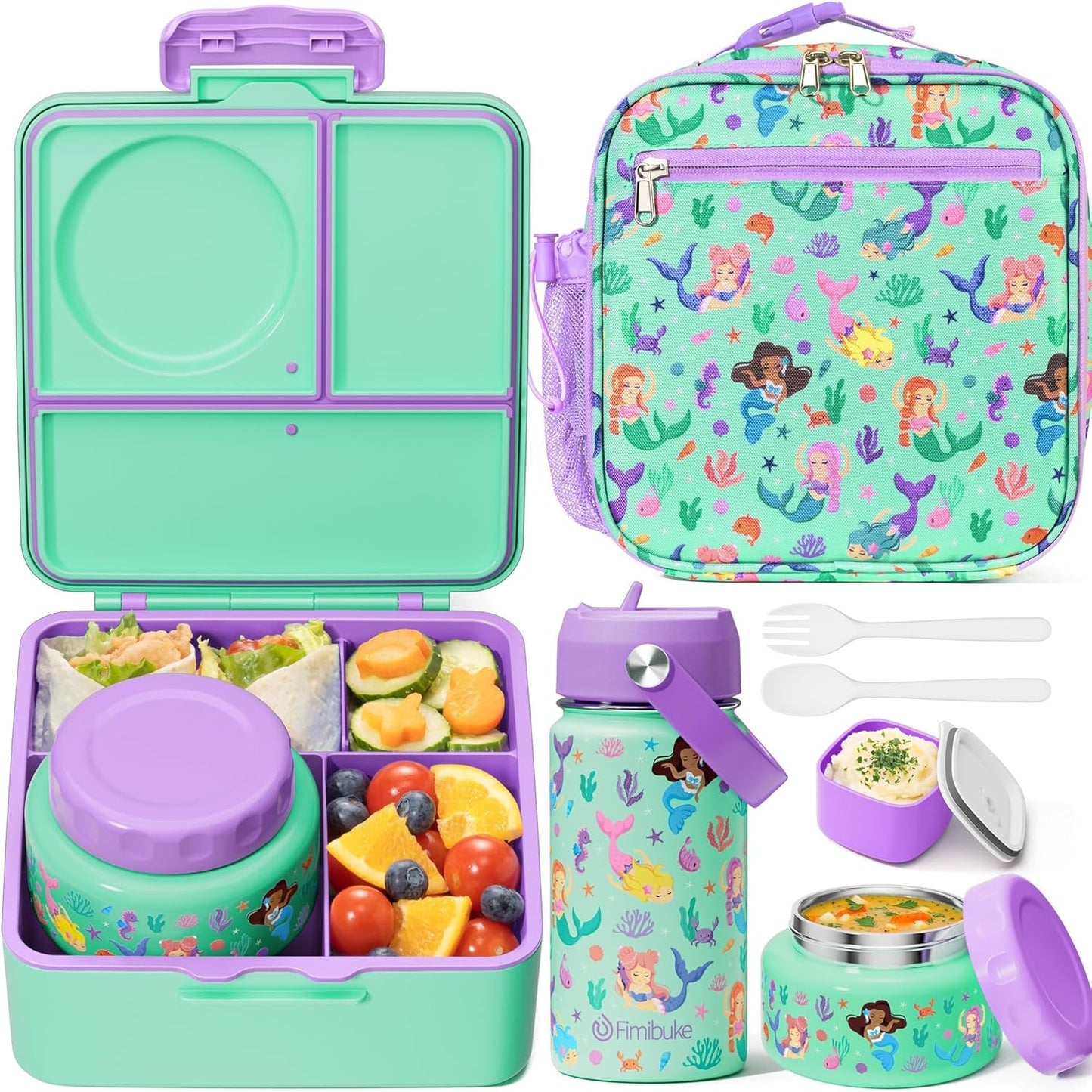 Fimibuke Kids Bento Box Set with Thermos and Insulated Bag