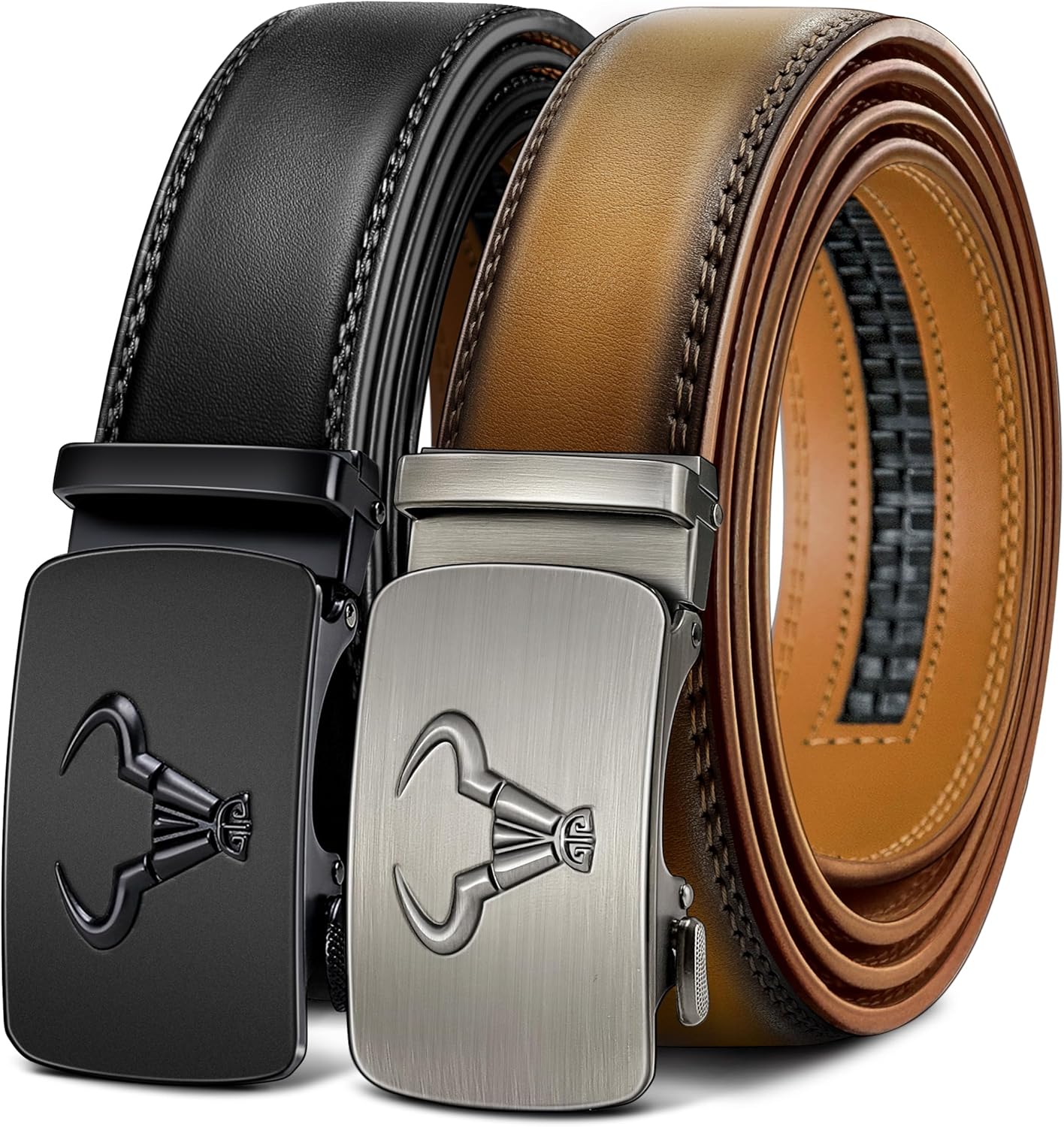 BULLIANT Men Leather Ratchet Belt 2Pack for Dress Casual Use