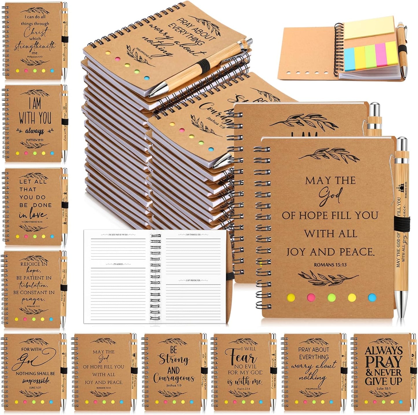 Bulk Christian Gifts Set - Inspiring Bamboo Pens & Spiral Notebook