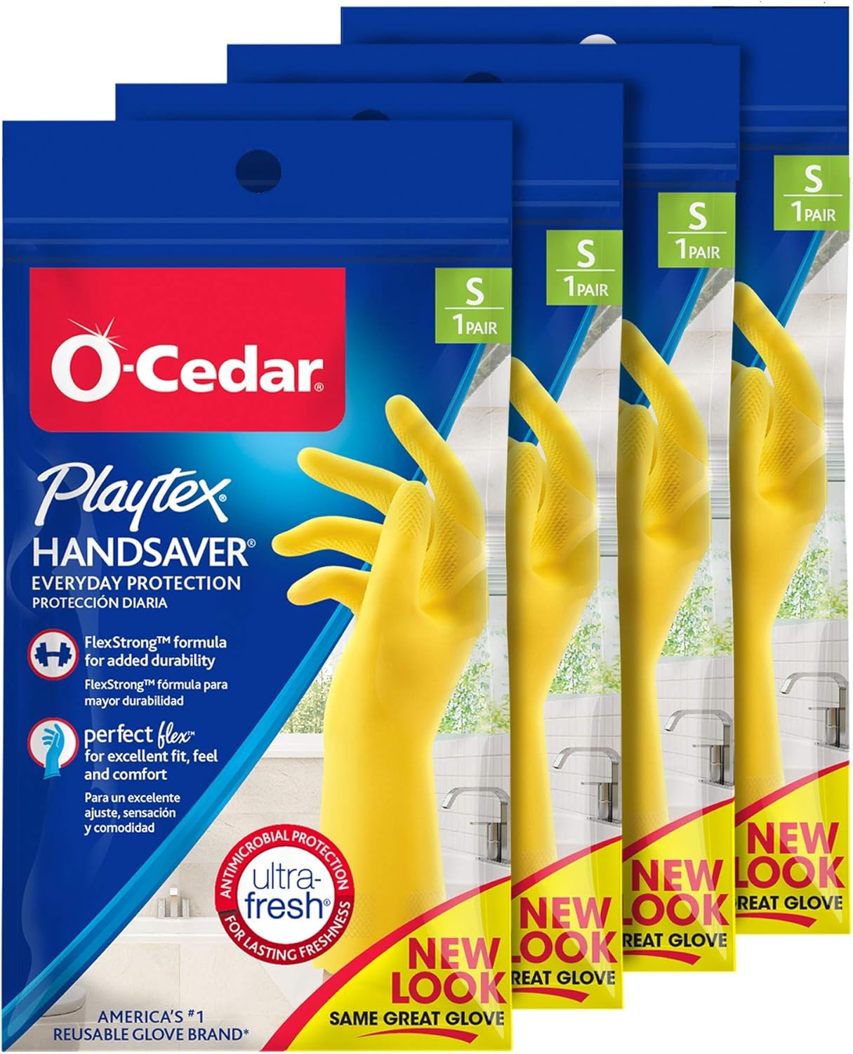 PLAYTEX HandSaver Rubber Gloves for Kitchen (4 Pairs), Small