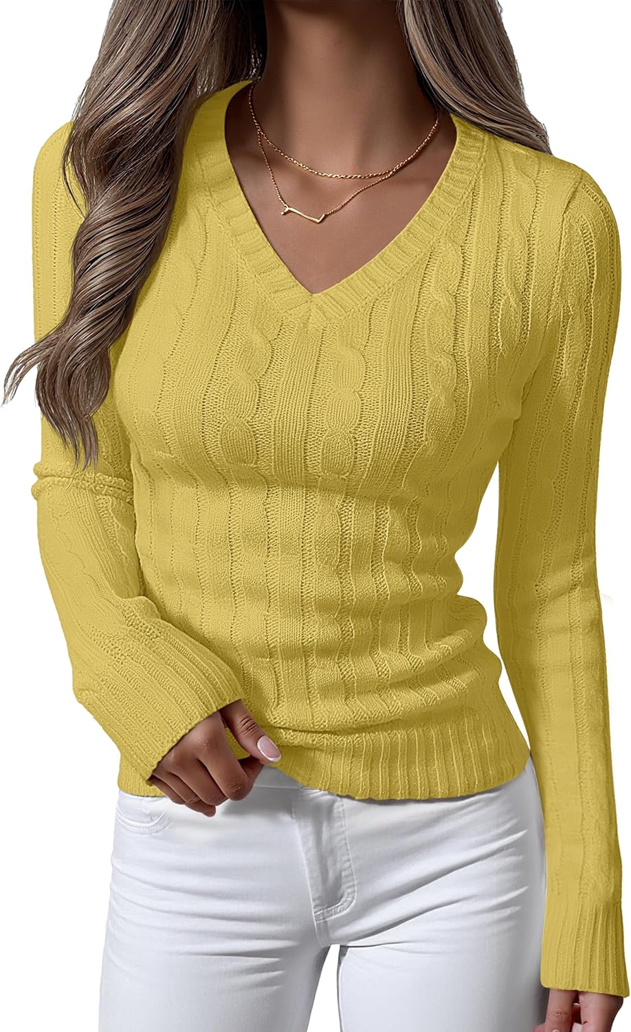 Womens Long Sleeve Cable Knit Sweater for Fall Fashion Style