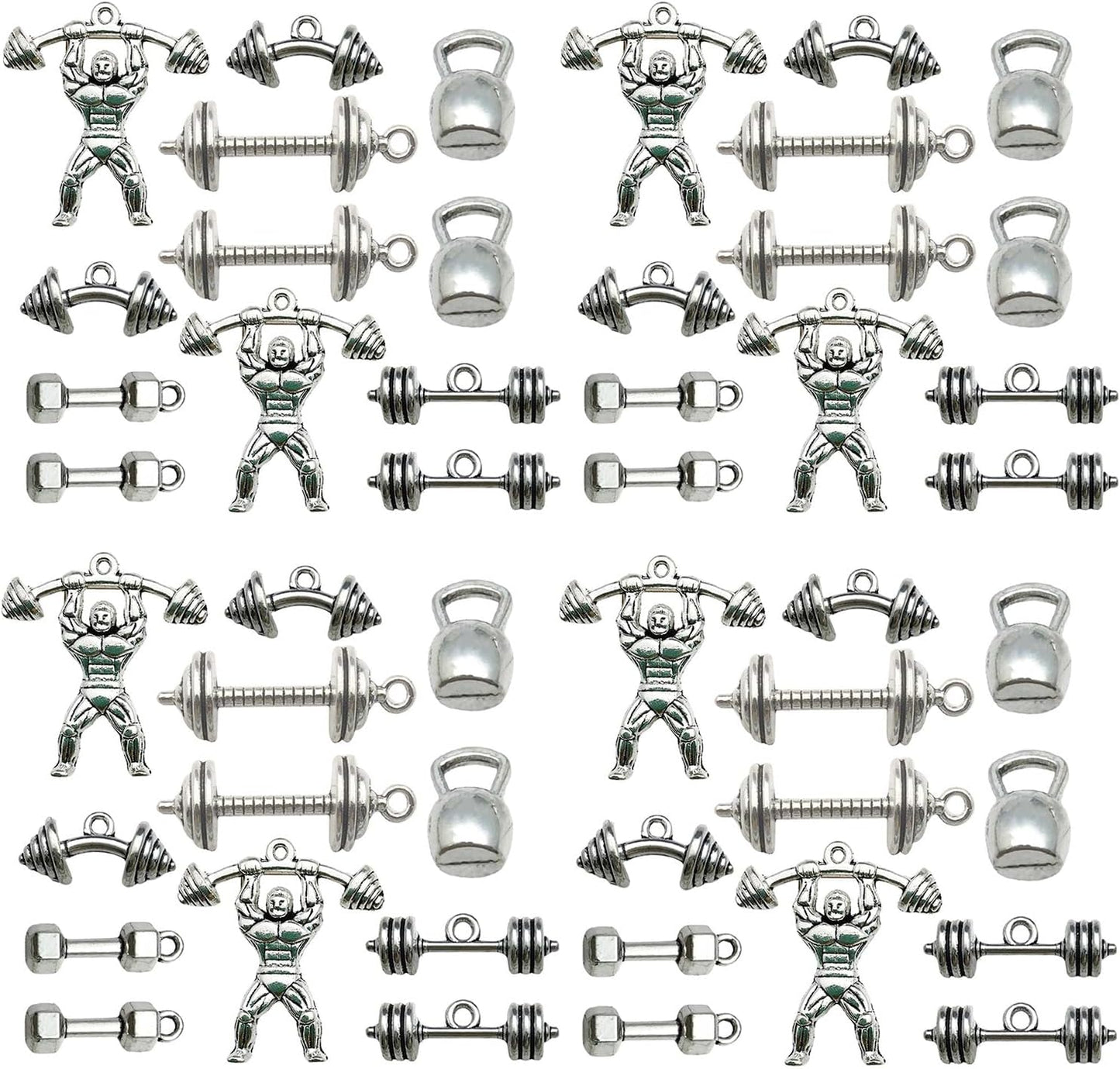 48pcs Silver Fitness Dumbbell Charms - DIY Jewelry Making