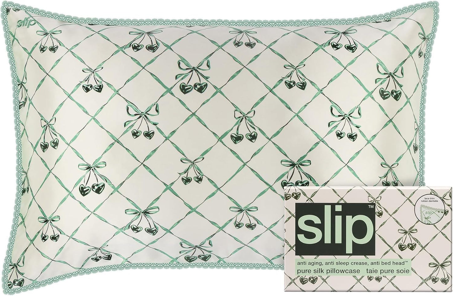 Slip Queen Silk Pillowcase with Lace Trim for Beauty Sleep