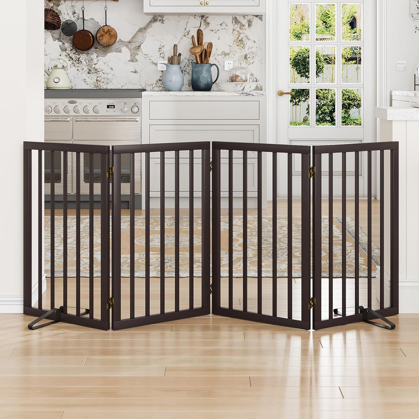 Freestanding Dog Gate for Doorways 32in Tall and Adjustable Width